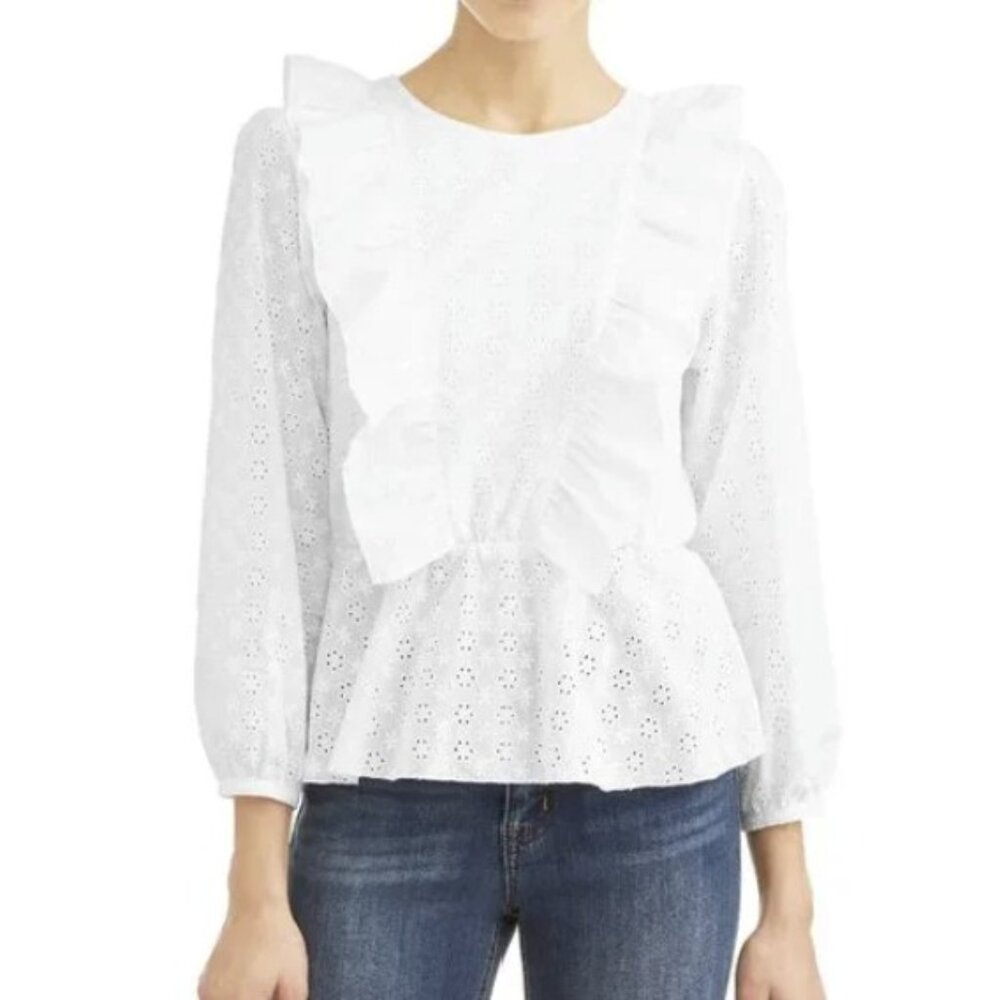 Textile Elizabeth‎ James Eyelet Peplum White Top